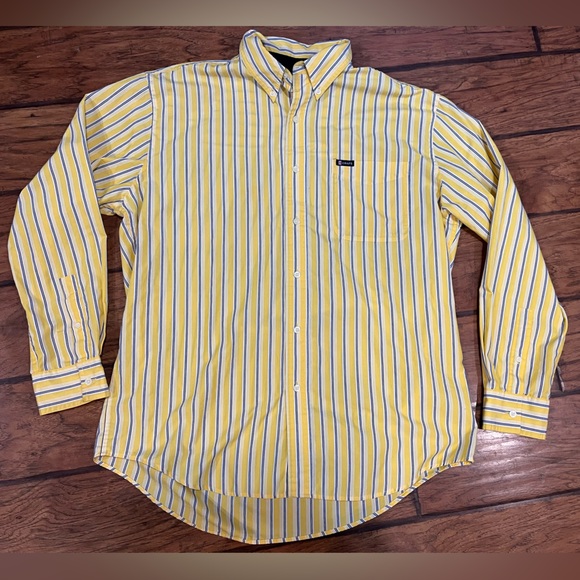 Chaps Easy Care men’s yellow striped button down long sleeve shirt chest pocket - Picture 1 of 12